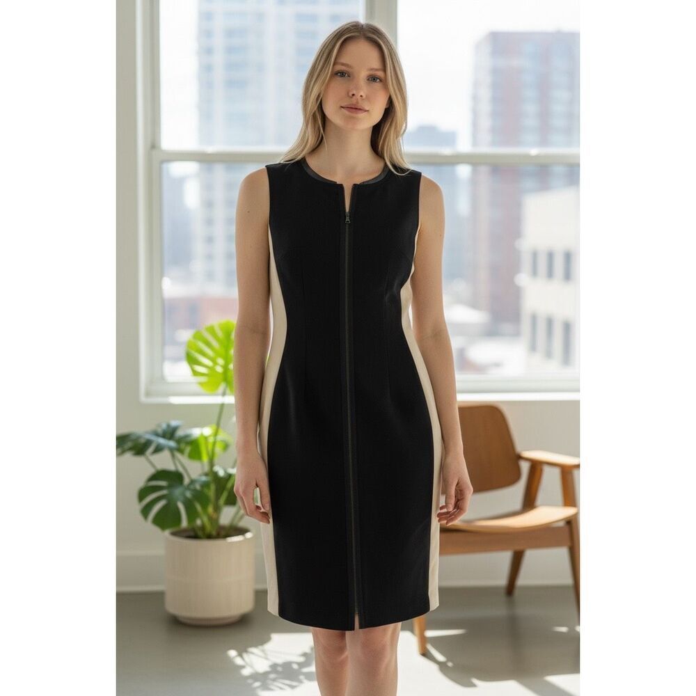 Tahari sheath work career suit suiting dress black size M